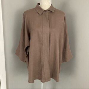 Jarbo 100% linen shirt top timeless quiet luxury, Lagenlook, mocha boxy size XL